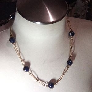 Blue beads with gold necklace